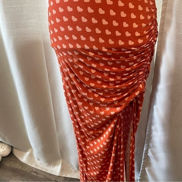 Free People Lakeside Heart Printed Midi Dress Orange Ginger Combo Sz XS NWT - Picture 5 of 9